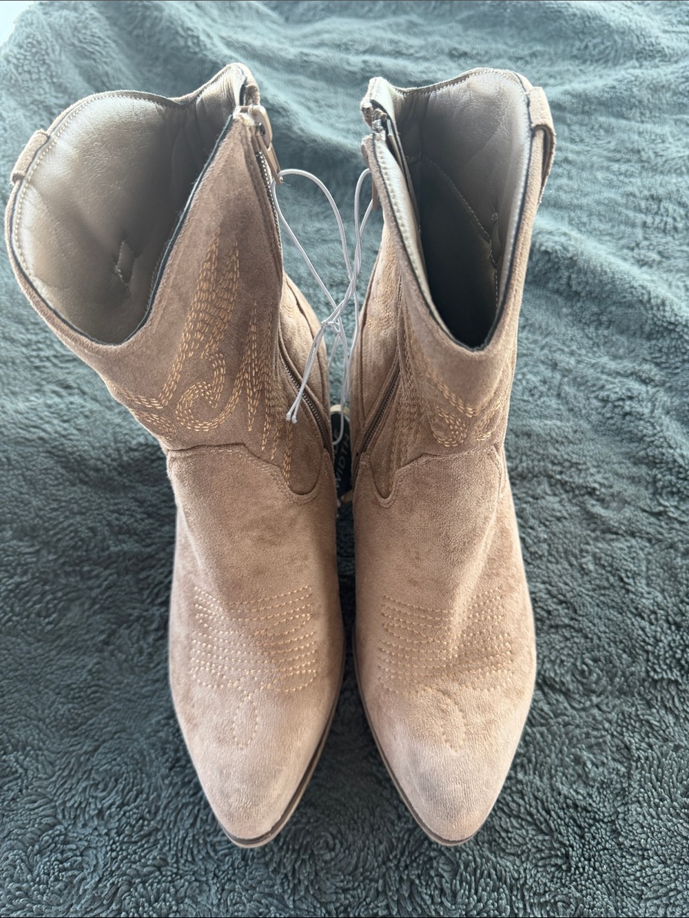 ARULA Taupe Suede Pointed Western Ankle Boots